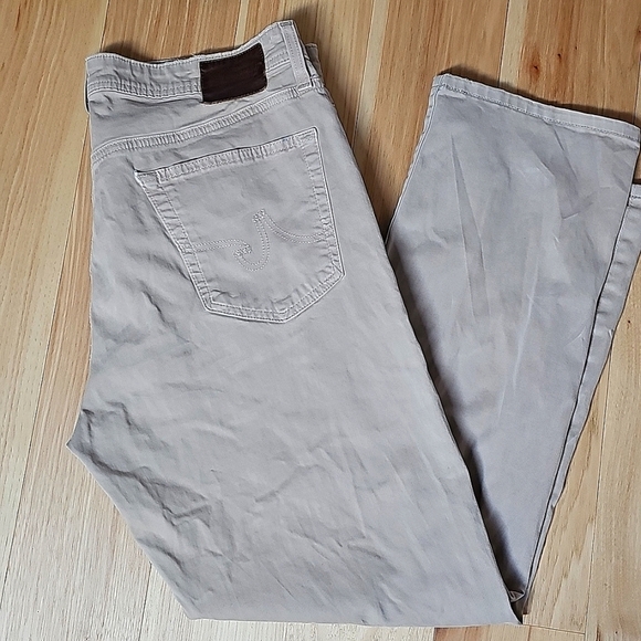 AG The graduate jeans pants straight leg relaxed zipper button beige tan 36 x 28 - Picture 1 of 12